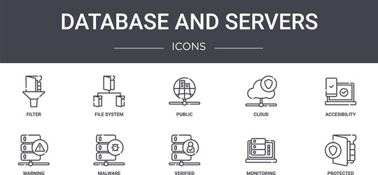 database and servers concept line icons set vector image