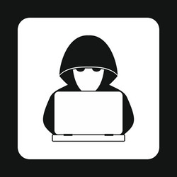 hacker behind a computer icon simple style vector image