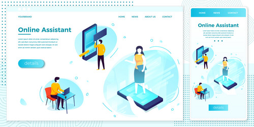 online web assistant fix problem set vector image