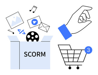 scorm components in a box with hand selecting vector image