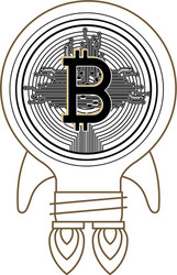 Bitcoin with circuit lines and rocket vector