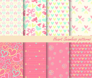 heart retro different seamless patterns vector image