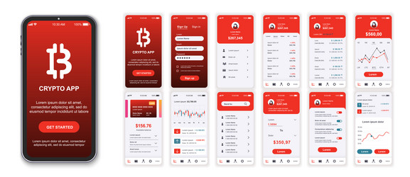 crypto mobile app interface screens template set vector image