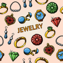 seamless jewelry handdrawn pattern with- rings vector