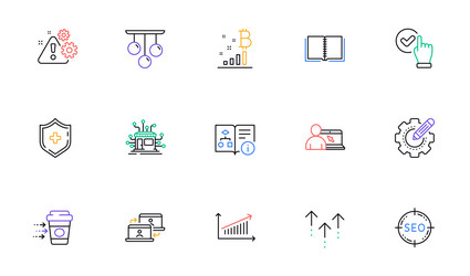 bitcoin graph checkbox and settings gear line vector