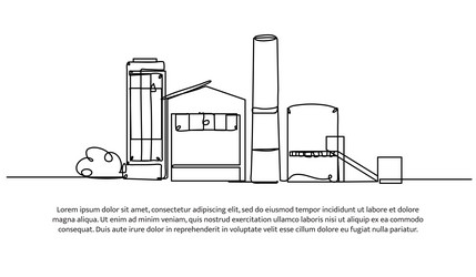 continuous one line design of industrial building vector image