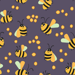 seamless pattern with bees on color background vector image