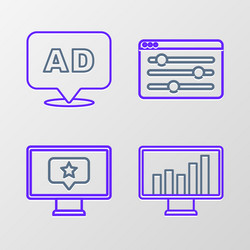set line monitor with graph chart star browser vector image