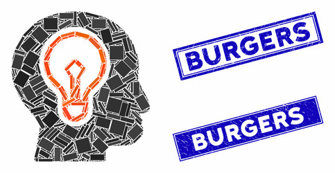 Idea bulb mosaic and scratched rectangle burgers vector