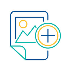 image file adding blue and yellow linear icon vector