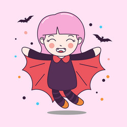 Cute dracula girl fly with bat vector