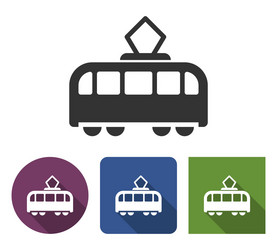 Tram icon in different variants with long shadow vector