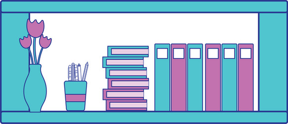 full color office shelf with books and folders vector image