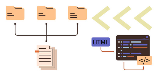 file organization and html coding workflow with vector image