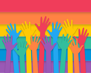 Colorful diverse hands raised up Royalty Free Vector Image