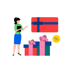 Girl is looking at the gift boxes vector