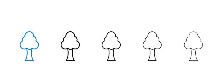 tree icons in five different stroke sizes vector image