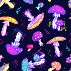 Psychedelic mushrooms pattern 60s hippie vector