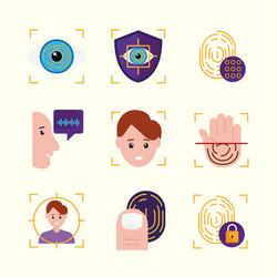 Nine biometric verification icons vector