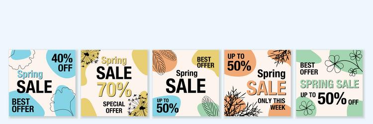 spring sale square template set for ads posts vector image