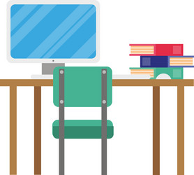 desktop computer technology in desk with pile vector image