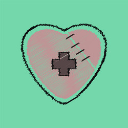 Flat shading style icon sewn heart with a cross vector