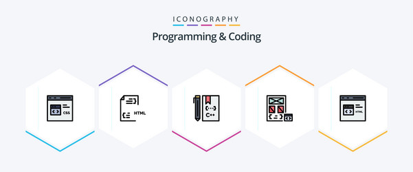 programming and coding 25 filledline icon pack vector image