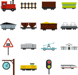 railway set flat icons vector