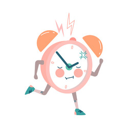 funny clock character with red cheeks running vector