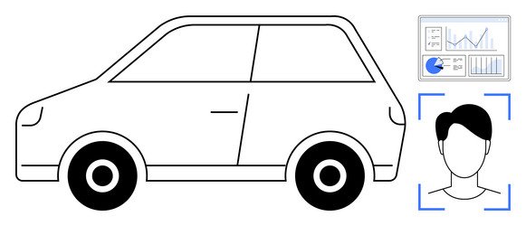 car with data dashboard and face detection vector image