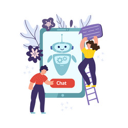 chatbot mobile concept with man pushing button vector