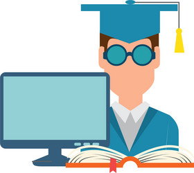 Student graduation with computer and book vector