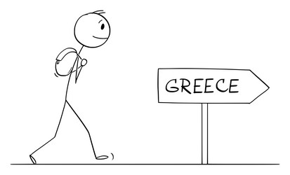 tourist on journey to greece cartoon stick figure vector