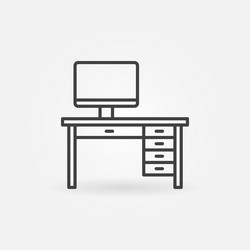 Computer on table concept linear icon vector