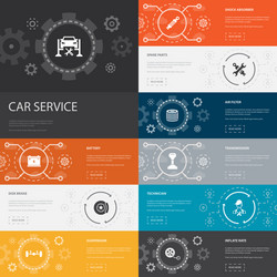 car service infographic 10 line icons banners vector