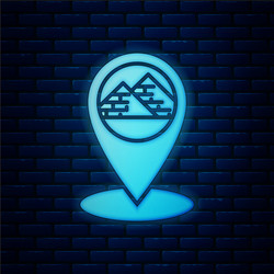 glowing neon map pointer with egypt pyramids icon vector image