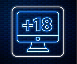 glowing neon line computer monitor with 18 plus vector image