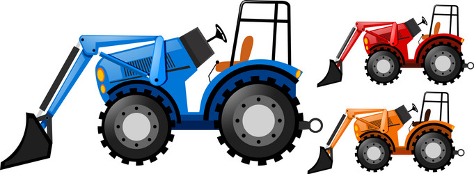Tractors in three different colors Royalty Free Vector Image