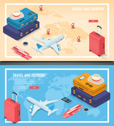 Travel banners in isometric style vector