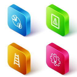 Set isometric line pie chart and dollar startup vector