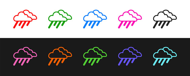 Set line cloud with rain icon isolated on black vector