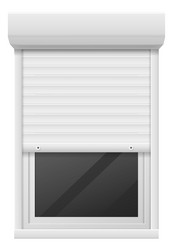 Window frame with half open blinds rolling vector