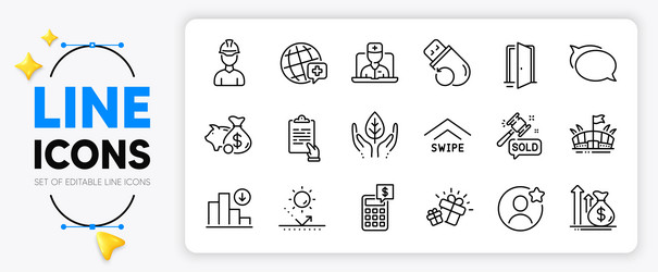 flash memory swipe up and piggy bank line icons vector