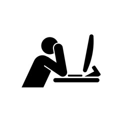 Man in front of computer burnout concept icon vector