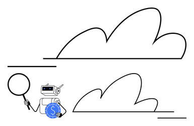 robot searching for information with magnifying vector image