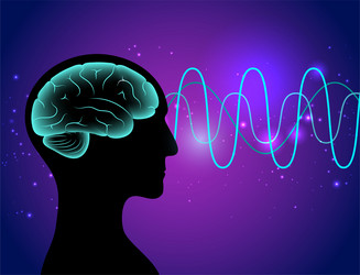 Blue brain with wave and light Royalty Free Vector Image