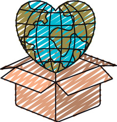 Color crayon silhouette globe earth world in heart vector