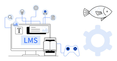digital learning system with monitor mobile vector image