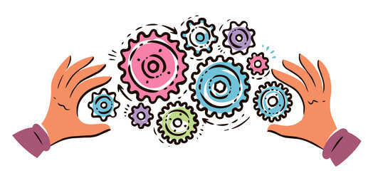 hands turning gears teamwork and integration vector image