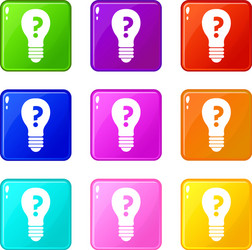 Light bulb with question mark inside set 9 vector